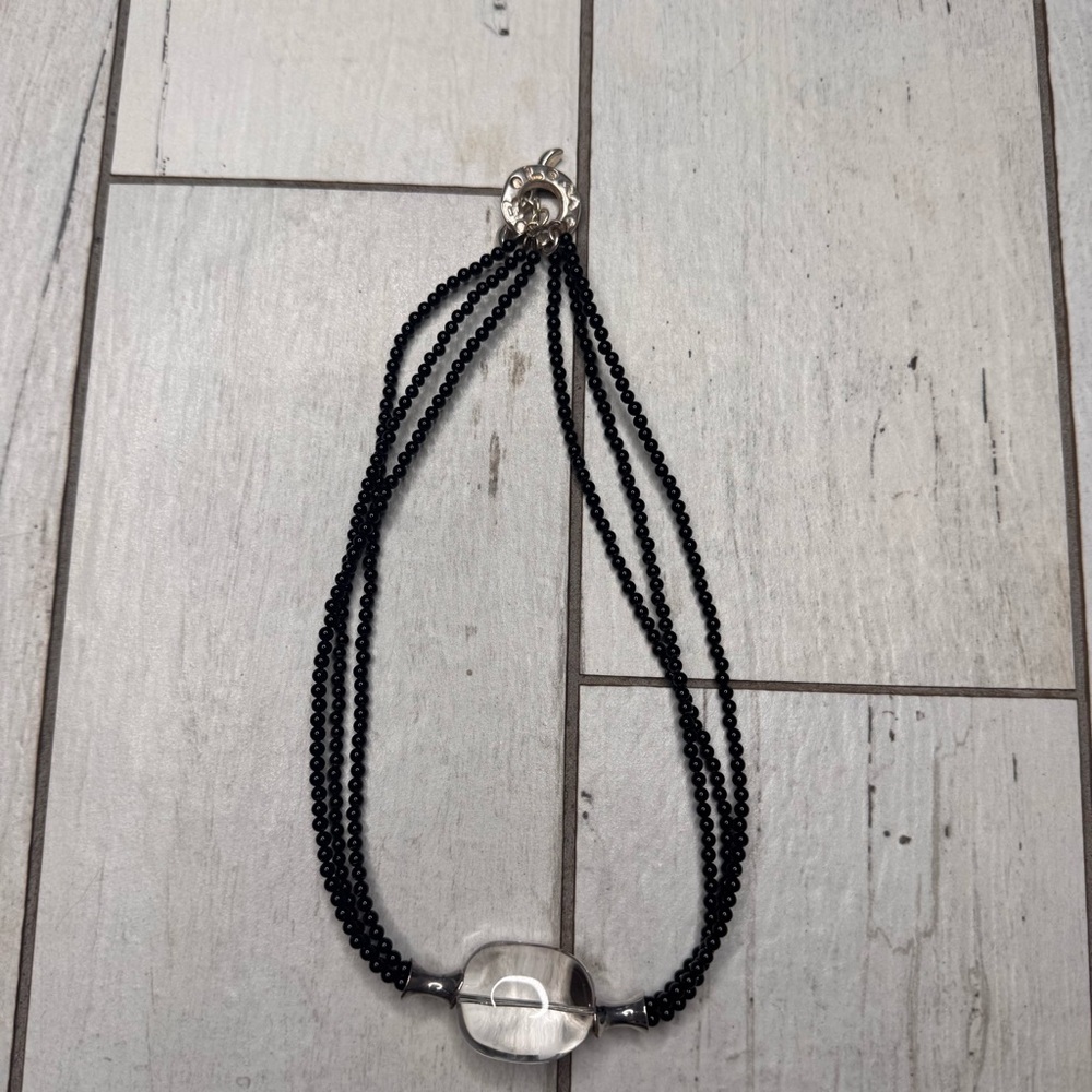 Vintage Robert Lee Morris Sterling Silver Rock Crystal & Onyx Toggle Necklace